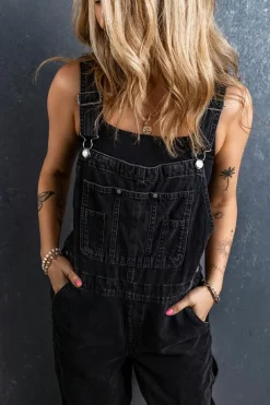 Best Dear-Lover Adjustable Buckle Straps Multi Pocket Denim Overalls Black