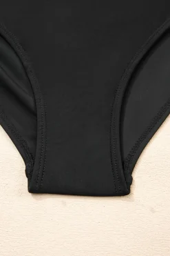 Online Dear-Lover Adjustable Straps Cutout Ruched Knot Slit One Piece Swim Dress Black