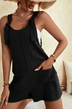 Outlet Dear-Lover Adjustable Straps Pocketed Textured Romper Black