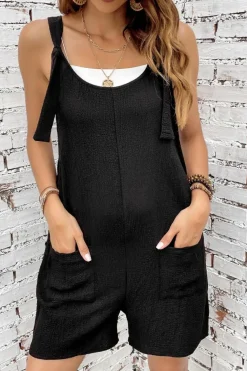 Outlet Dear-Lover Adjustable Straps Pocketed Textured Romper Black