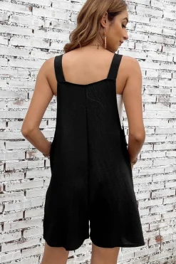 Outlet Dear-Lover Adjustable Straps Pocketed Textured Romper Black