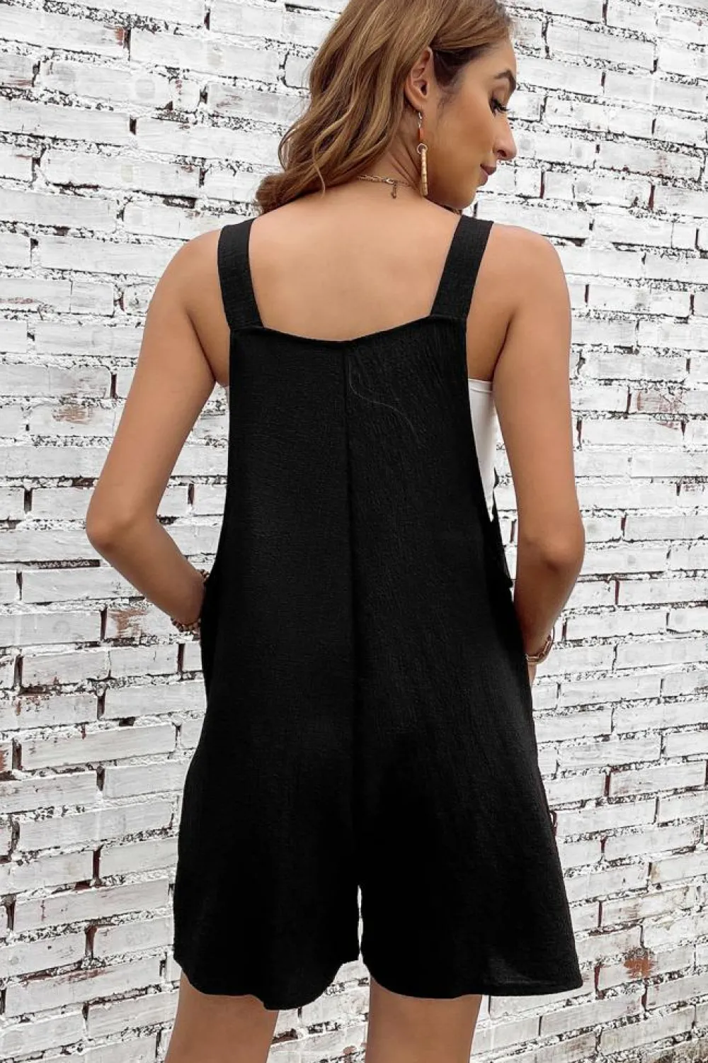 Outlet Dear-Lover Adjustable Straps Pocketed Textured Romper Black