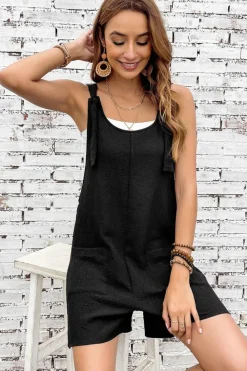 Outlet Dear-Lover Adjustable Straps Pocketed Textured Romper Black