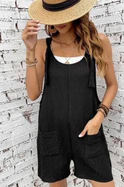 Outlet Dear-Lover Adjustable Straps Pocketed Textured Romper Black