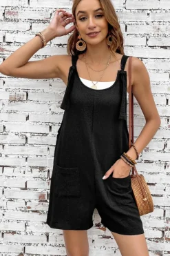 Outlet Dear-Lover Adjustable Straps Pocketed Textured Romper Black