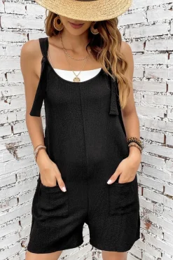 Outlet Dear-Lover Adjustable Straps Pocketed Textured Romper Black