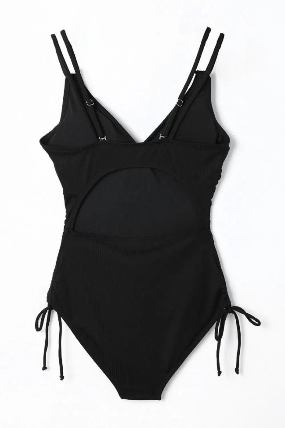 New Dear-Lover Adjustable Straps Ribbed Knit One Piece Swimsuit Black