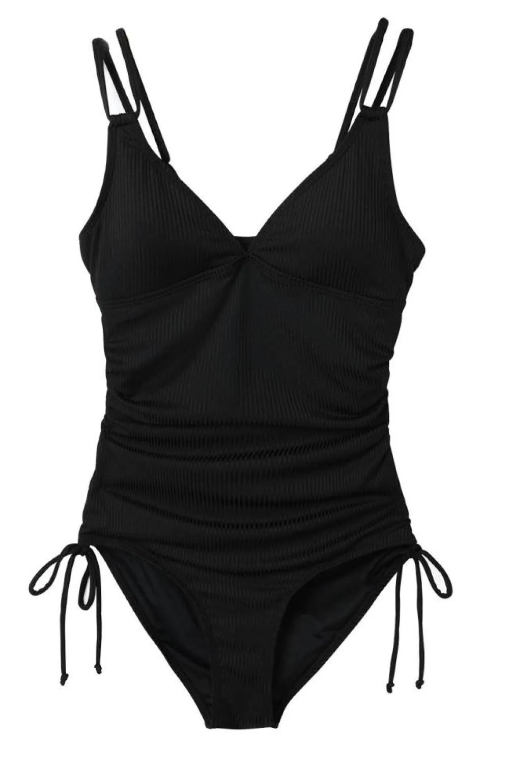 New Dear-Lover Adjustable Straps Ribbed Knit One Piece Swimsuit Black
