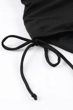 New Dear-Lover Adjustable Straps Ribbed Knit One Piece Swimsuit Black