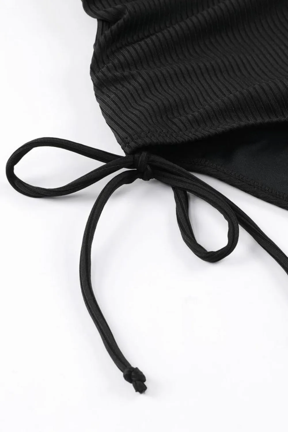 New Dear-Lover Adjustable Straps Ribbed Knit One Piece Swimsuit Black