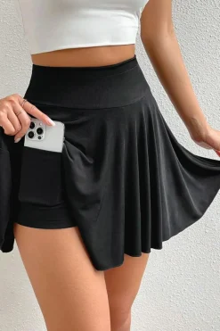 Sale Dear-Lover A-line Draped High Waist Phone Pocket Lined Skort Black