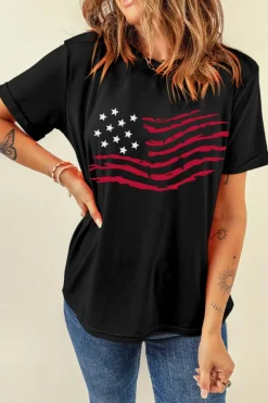 Discount Dear-Lover American Flag Graphic Crew Neck T Shirt Black