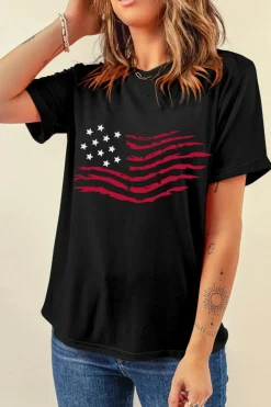 Discount Dear-Lover American Flag Graphic Crew Neck T Shirt Black