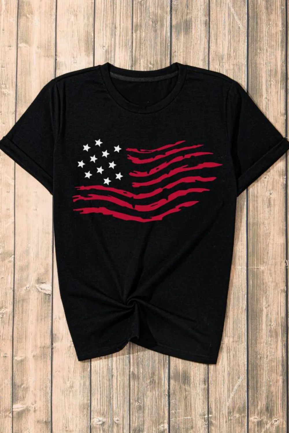 Discount Dear-Lover American Flag Graphic Crew Neck T Shirt Black