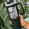 Online Dear-Lover American Flag Print Stainless Steel Portable Cup with Handle 40oz Black