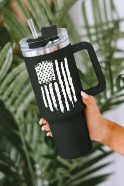 Online Dear-Lover American Flag Print Stainless Steel Portable Cup with Handle 40oz Black