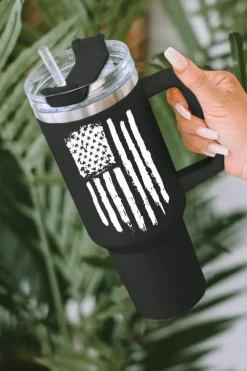 Online Dear-Lover American Flag Print Stainless Steel Portable Cup with Handle 40oz Black