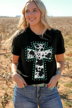 Hot Dear-Lover Animal Print Cross Graphic Tee Black