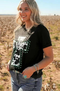 Hot Dear-Lover Animal Print Cross Graphic Tee Black