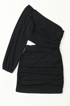 Online Dear-Lover  Asymmetric One Shoulder Cutout Bodycon Dress Black