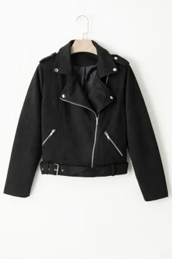 Online Dear-Lover Asymmetric Zipper Belted Hem Jacket Black