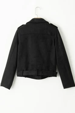 Online Dear-Lover Asymmetric Zipper Belted Hem Jacket Black