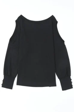 Sale Dear-Lover Asymmetrical Cut Out Buttoned Long Sleeve Top Black
