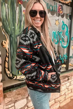 Discount Dear-Lover Aztec Printed Zip Up Collar Jacket Black