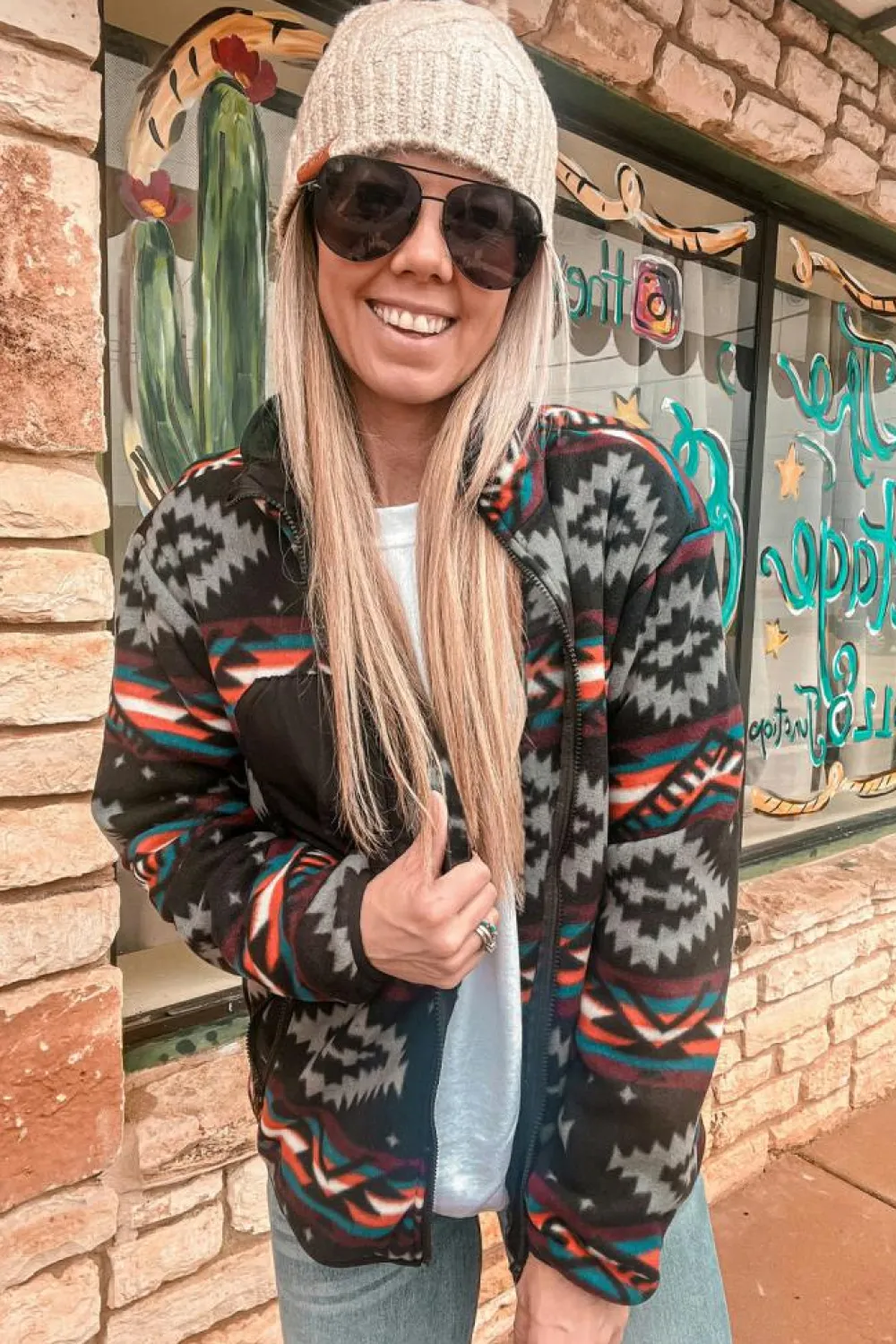 Discount Dear-Lover Aztec Printed Zip Up Collar Jacket Black