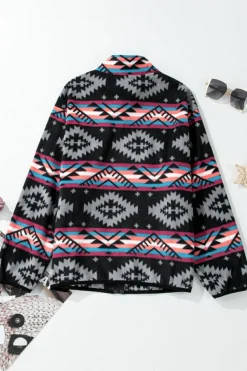 Discount Dear-Lover Aztec Printed Zip Up Collar Jacket Black