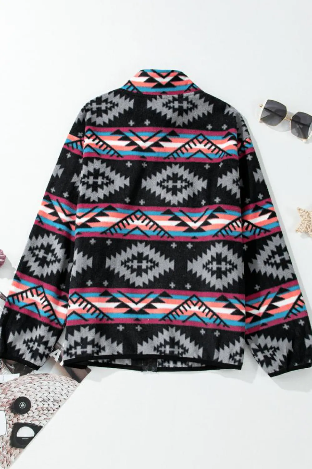 Discount Dear-Lover Aztec Printed Zip Up Collar Jacket Black
