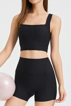Hot Dear-Lover Back Cross Waistband Yoga Shorts Black