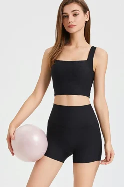 Hot Dear-Lover Back Cross Waistband Yoga Shorts Black