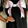Fashion Dear-Lover Baseball Bowknot Graphic Casual Tee Black