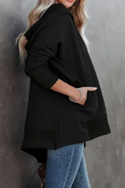 Fashion Dear-Lover Batwing Sleeve Pocketed Henley Hoodie Black