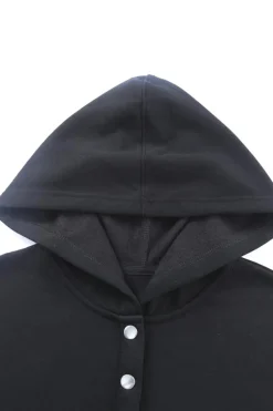 Fashion Dear-Lover Batwing Sleeve Pocketed Henley Hoodie Black