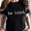 Sale Dear-Lover be kind Letter Print Round Neck Casual T Shirt Black