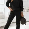 New Dear-Lover Beaded Decor Pullover and Jogger Pants Set Black