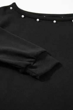 New Dear-Lover Beaded Decor Pullover and Jogger Pants Set Black