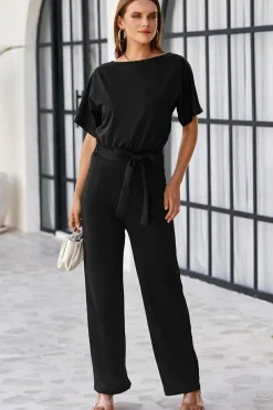 New Dear-Lover Belted Wide Leg Jumpsuit Black