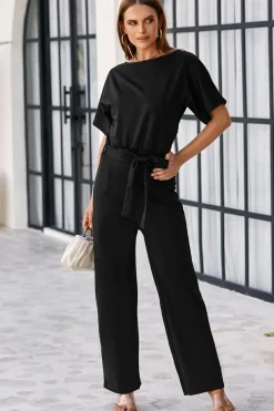 New Dear-Lover Belted Wide Leg Jumpsuit Black