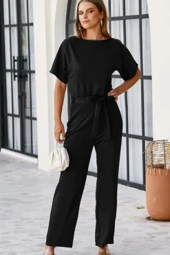 New Dear-Lover Belted Wide Leg Jumpsuit Black
