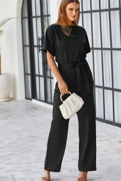 New Dear-Lover Belted Wide Leg Jumpsuit Black