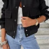 Discount Dear-Lover Big Pockets Baseball Collar Jacket Black