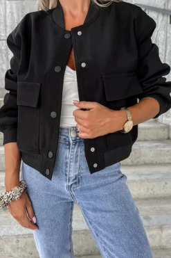 Discount Dear-Lover Big Pockets Baseball Collar Jacket Black