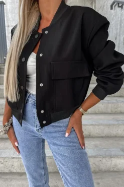 Discount Dear-Lover Big Pockets Baseball Collar Jacket Black