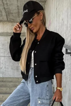 Discount Dear-Lover Big Pockets Baseball Collar Jacket Black