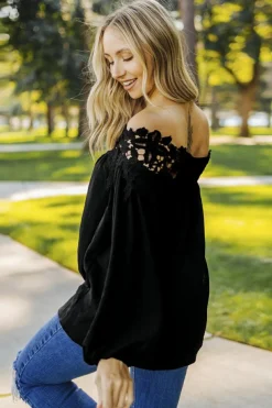 New Dear-Lover Blooming Lace Off The Shoulder Top Black