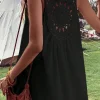 Hot Dear-Lover Bohemian Crochet Patchwork Sleeveless Tunic Black