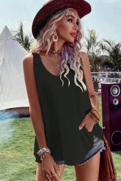 Hot Dear-Lover Bohemian Crochet Patchwork Sleeveless Tunic Black
